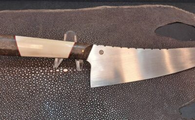 Couteau Bunka artisanal 16 cm MA5 – Manche loupe d’amboine & ivoire de phacochère – Nino Brunetto