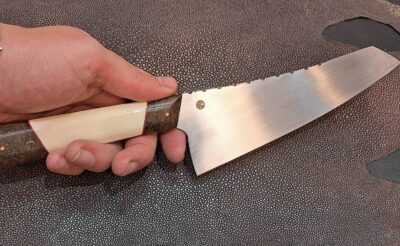Couteau Bunka artisanal 16 cm MA5 – Manche loupe d’amboine & ivoire de phacochère – Nino Brunetto